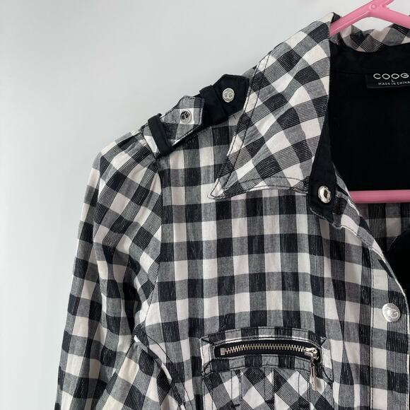 COOGI Shirt Dress Size Large Buffalo Check Plaid W&B Silver Logo Zippers Checked - Picture 9 of 16